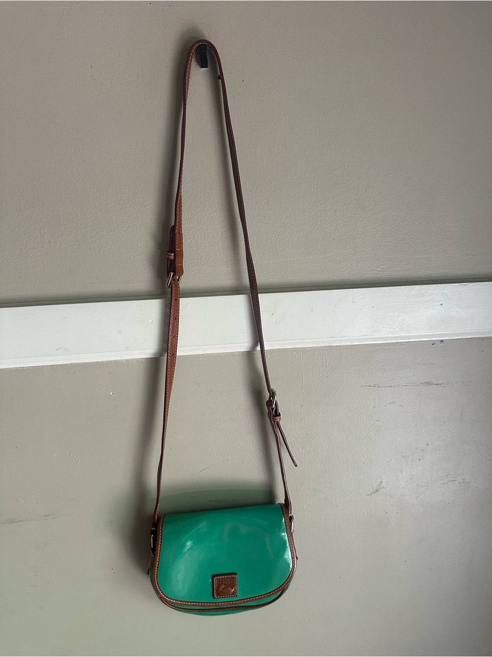 Dooney & Bourke Green Leather Crossbody with Brown Trim - Picture 3 of 5